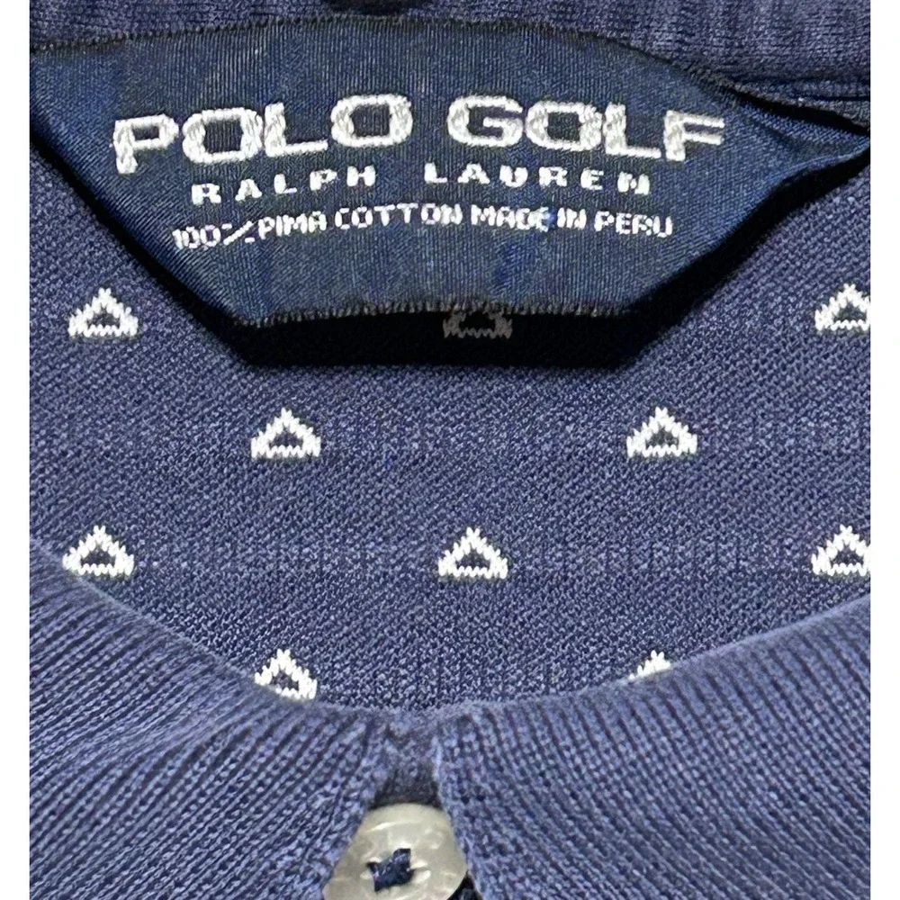 Polo Golf Ralph Lauren Shirt Mens Large Navy Blue Geometric Triangle Pima Cotton